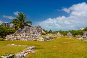 Ancient ruins of Maya in El Rey Archaeological Zone near Cancun, Yukatan, Mexico